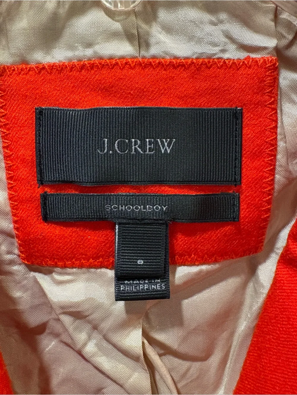 J. Crew Schoolboy Red Orange 100% Wool Crest Button Classic Fitted Blazer Size 8